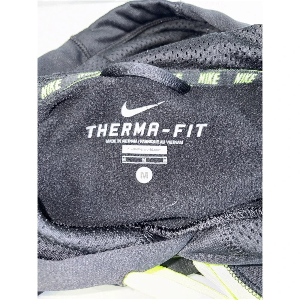 Nike Hoodie Mens Medium Therma Fit Black Neon Green Swoosh Pullover Sweatshirt